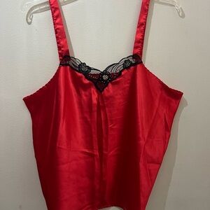 Ashley Taylor Vintage Red Chemise with Black Lace Trim Y2K